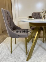 Круглый раздвижной стол "Бонжур", керамогранит, белый мрамор и стулья "Лондон"