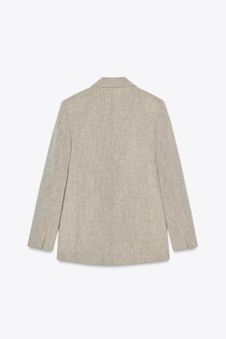 ZARA БЛЕЙЗЕР ПРЯМОГО КРОЯ С ПОДПЛЕЧНИКАМИ, БЕЖЕВО-КОРИЧНЕВЫЙ