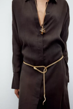 ZARA МЕТАЛЛИЧЕСКИЙ РЕМЕНЬ СО ЗМЕЙКОЙ, ЗОЛОТИСТЫЙ
