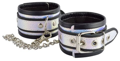 Черные оковы с голографическими вставками на регулируемых ремешках (Цвет: черный с серебристым)