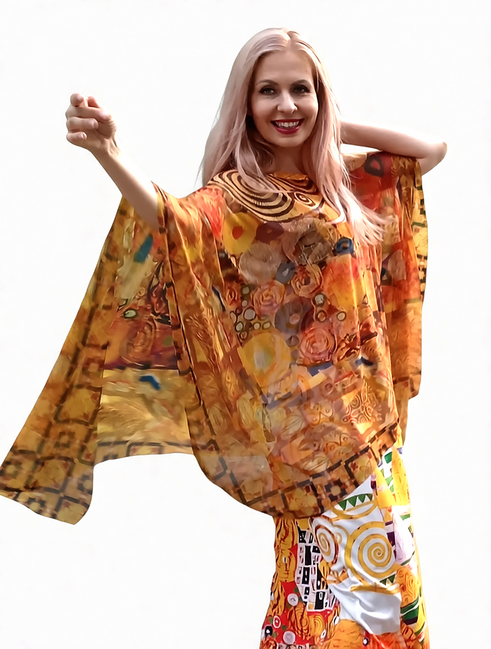 Накидка-пончо из сетки "Солнечный Климт" по мотивам живописи Густава Климта