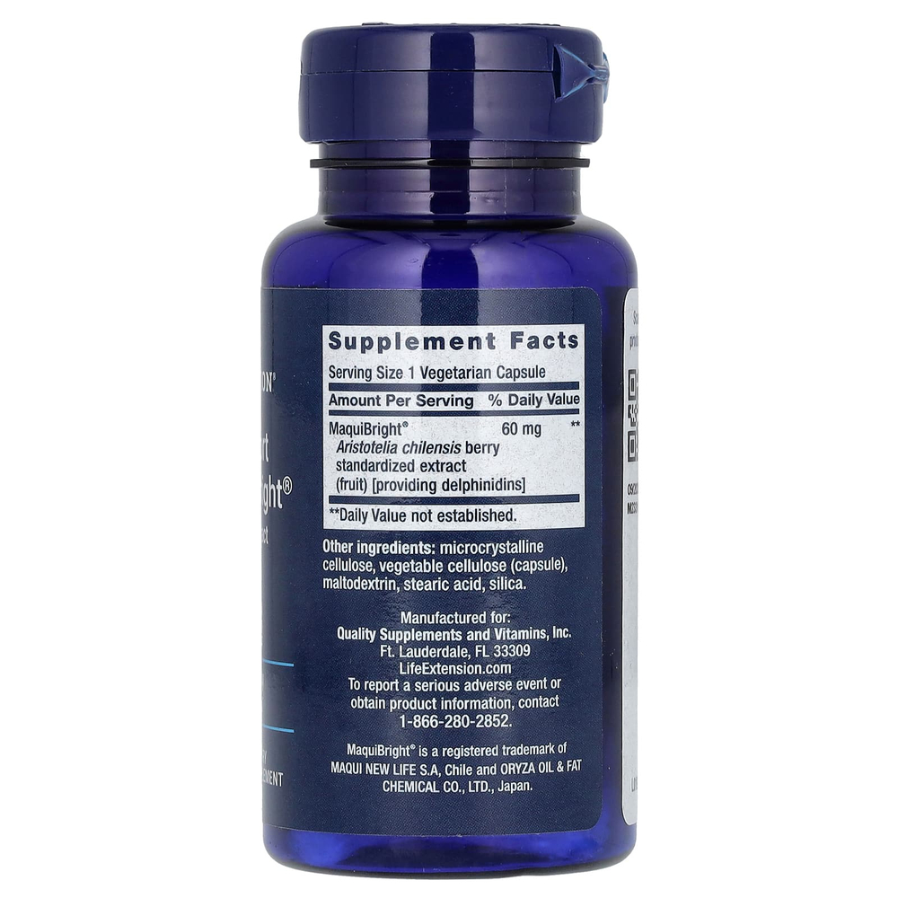 Life Extension, средство для поддержки функций слезных желез с MaquiBright, экстракт чилийской аристотелии, 60 мг, 30 растительных капсул