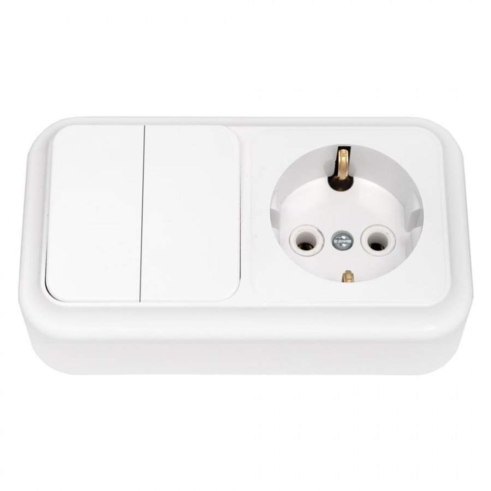 Блок (роз.16А + 2кл. выкл.10А) ОУ бел.(земля) 2В-РЦ-529 Bylectrica Пралеска
