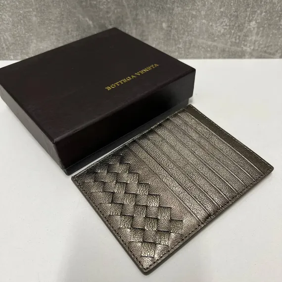 Кожаный картхолдер Bottega Veneta черный
