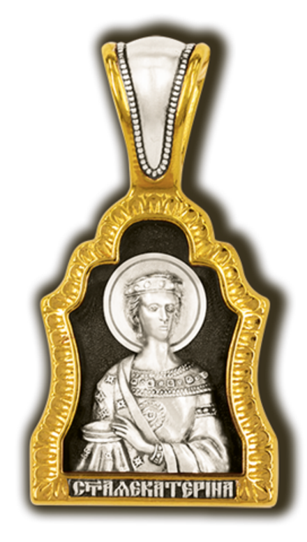 Святая Екатерина. Нательная икона из серебра 925* с позолотой.