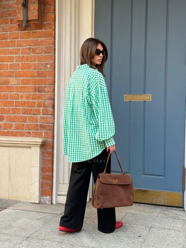 Зеленая хлопковая оверсайз рубашка в клетку