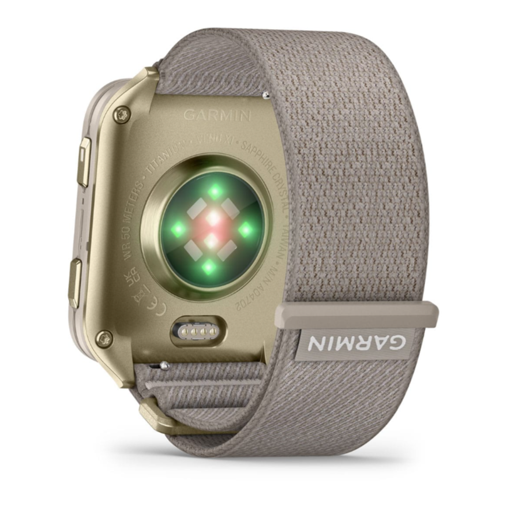 Garmin Venu X1 мягкий золотой с титановой задней крышкой и нейлоновым ремешком цвета французский серый