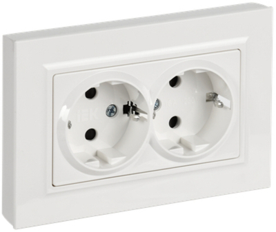 BRITE Розетка 2-местная с заземлением с защитными шторками плоская 16А в сборе РСшПл12-3-БрБ белый