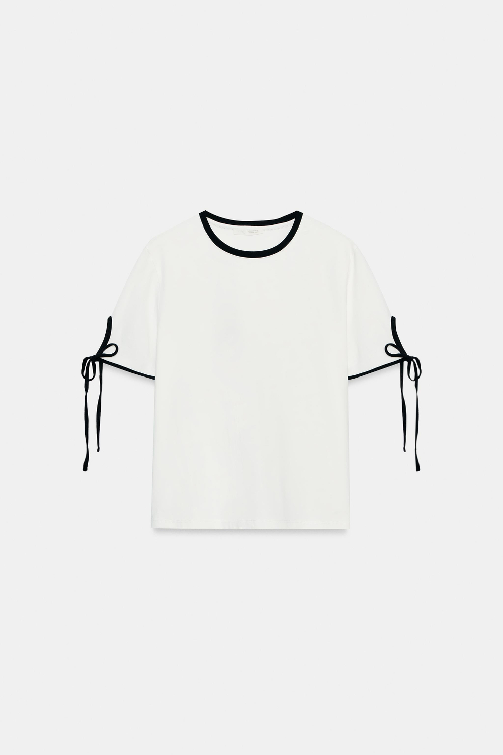 ZARA ФУТБОЛКА С БАНТАМИ И КОНТРАСТНОЙ ОТДЕЛКОЙ, БЕЛЫЙ