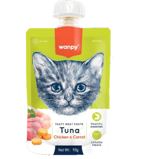 Wanpy Cat Лакомство для кошек Мясной мусс из тунца и курицы с морковью 90гр.