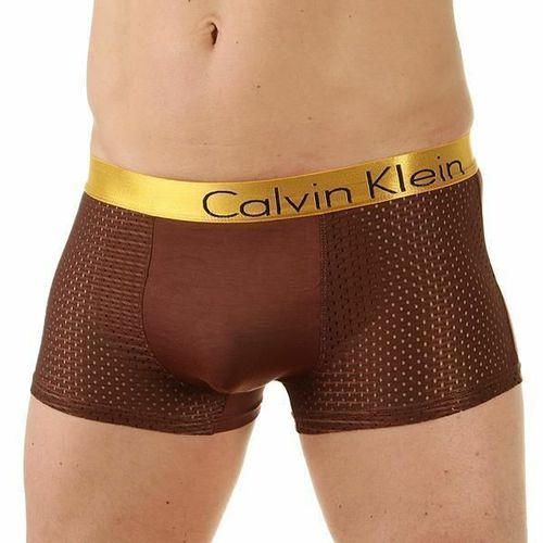 Мужские трусы боксеры коричневые с золотистой резинкой Calvin Klein Bold Boxer со вставкой