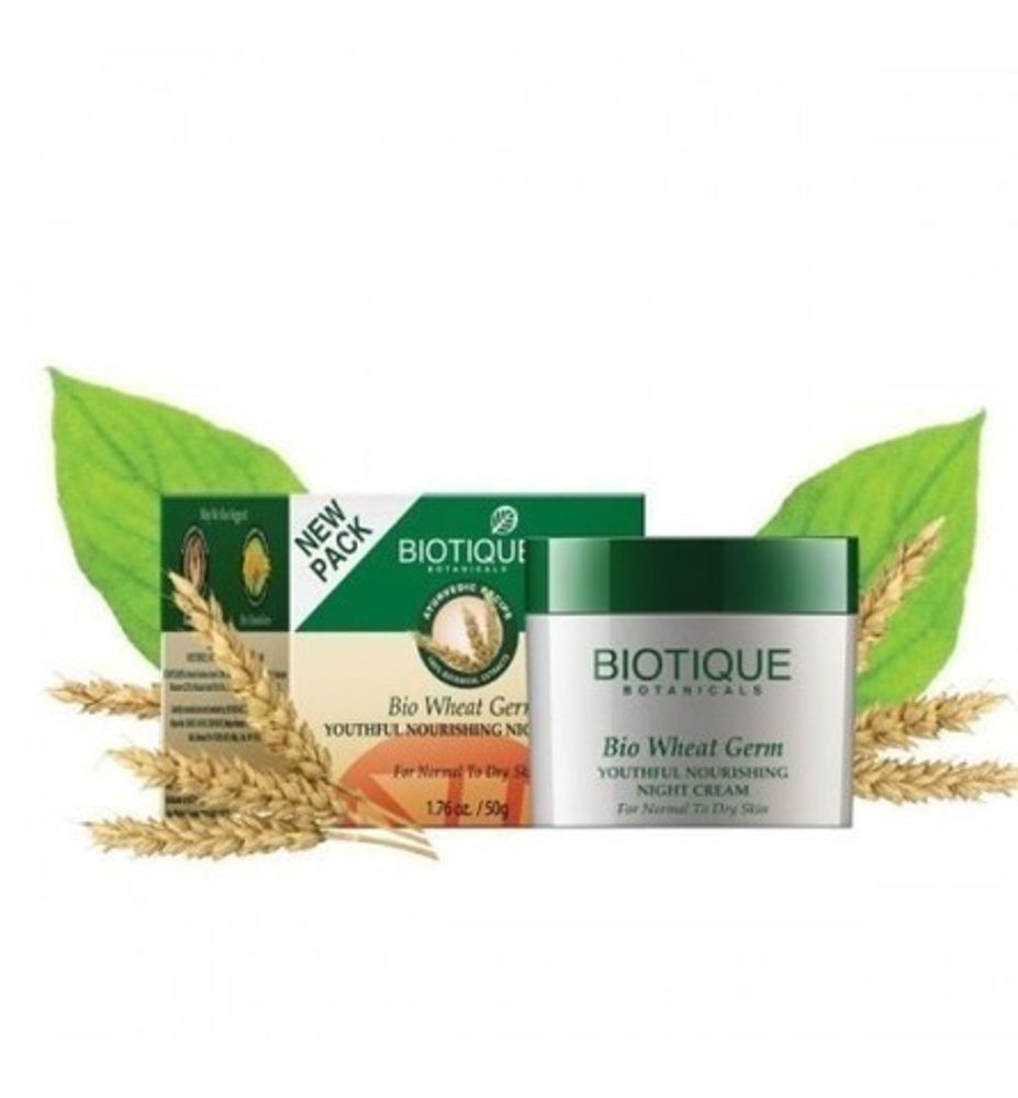 Крем Biotique Bio Wheat Germ для лица с зародышами пшеницы, ночной омолаживающий, для нормальной и сухой кожи 50 г