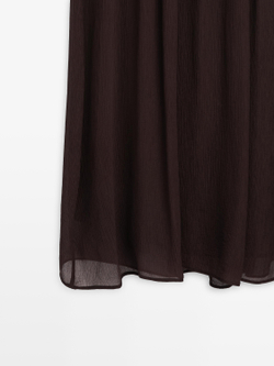 Massimo Dutti Платье миди из струящейся ткани со сборками, коричневый