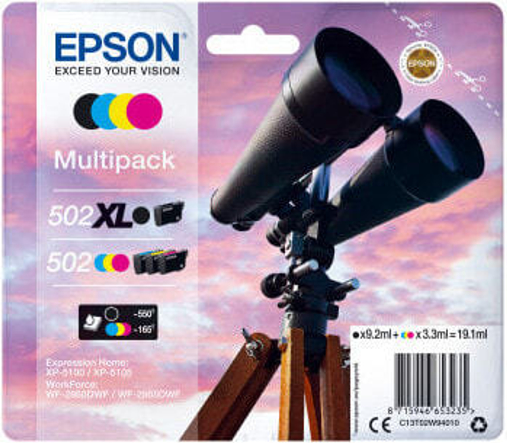 Epson 502 XL струйный картридж 4 шт Подлинный Высокая (XL) Черный, Синий, Пурпурный, Желтый C13T02W94010