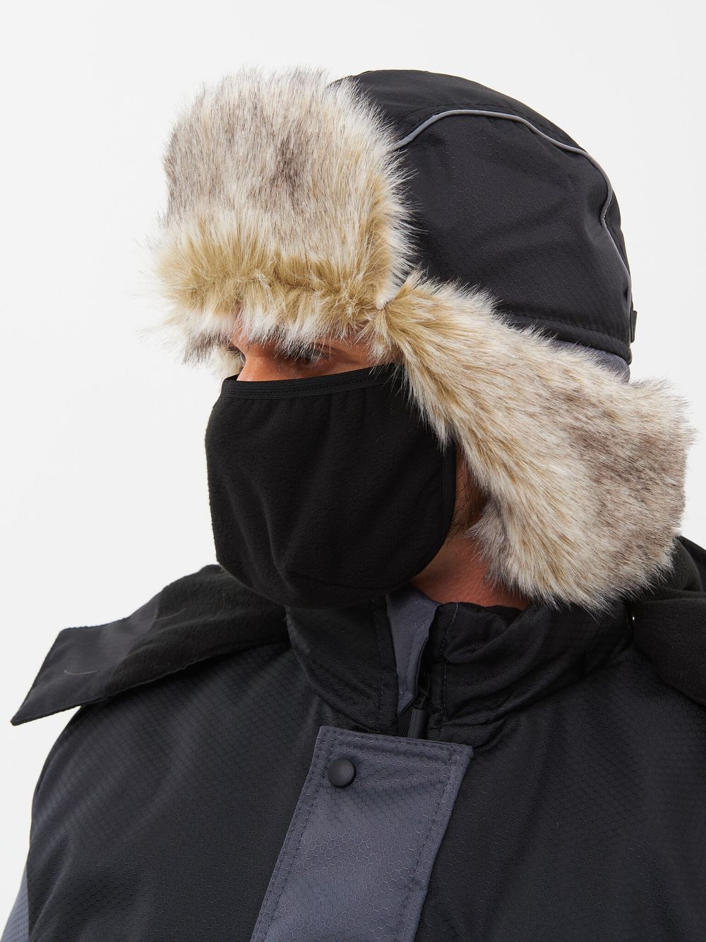 Шапка ушанка зимняя Полюс ткань Cell цвет Серый/Черный