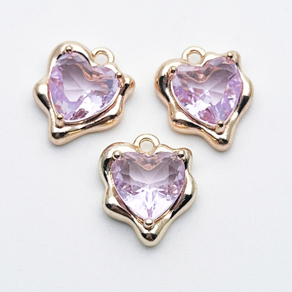 Подвеска Сердце, цвет золото + сиреневый, размер 13*10 мм, цена за 1 шт