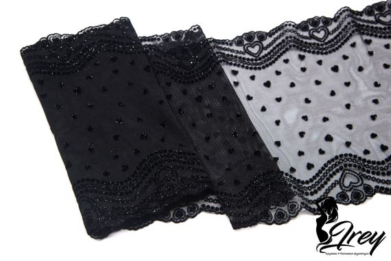 0134 БРАК  Кружево эластичное 19 см, Италия, &quot;сердечки&quot;, черный 170