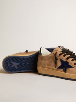 Men’s Ball Star in beige leather with blue patent leather star and heel tab