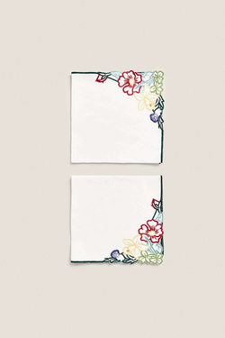 ZARA HOME НАБОР САЛФЕТОК РАМИ С ЦВЕТОЧНОЙ ВЫШИВКОЙ (НАБОР ИЗ 2 ПРЕДМЕТОВ), ЗЕЛЕНЫЙ