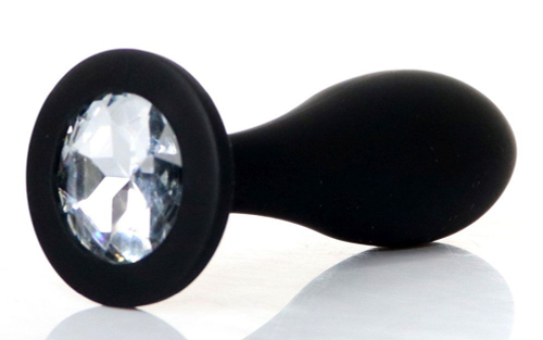 Черная анальная втулка с прозрачным кристаллом - 9,2 см.