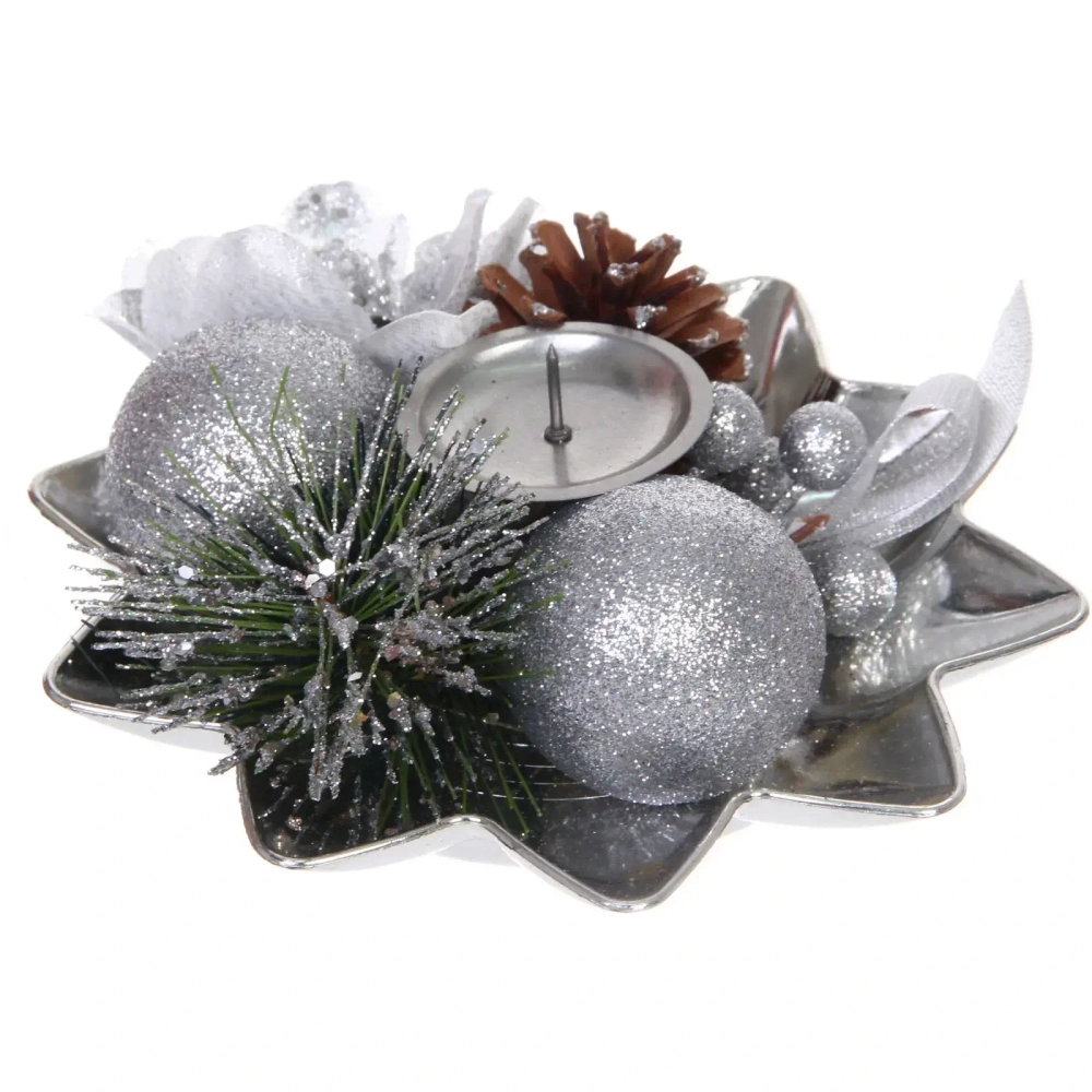 Подсвечник новогодний «Изящный вечер» 20 см, Серебро
