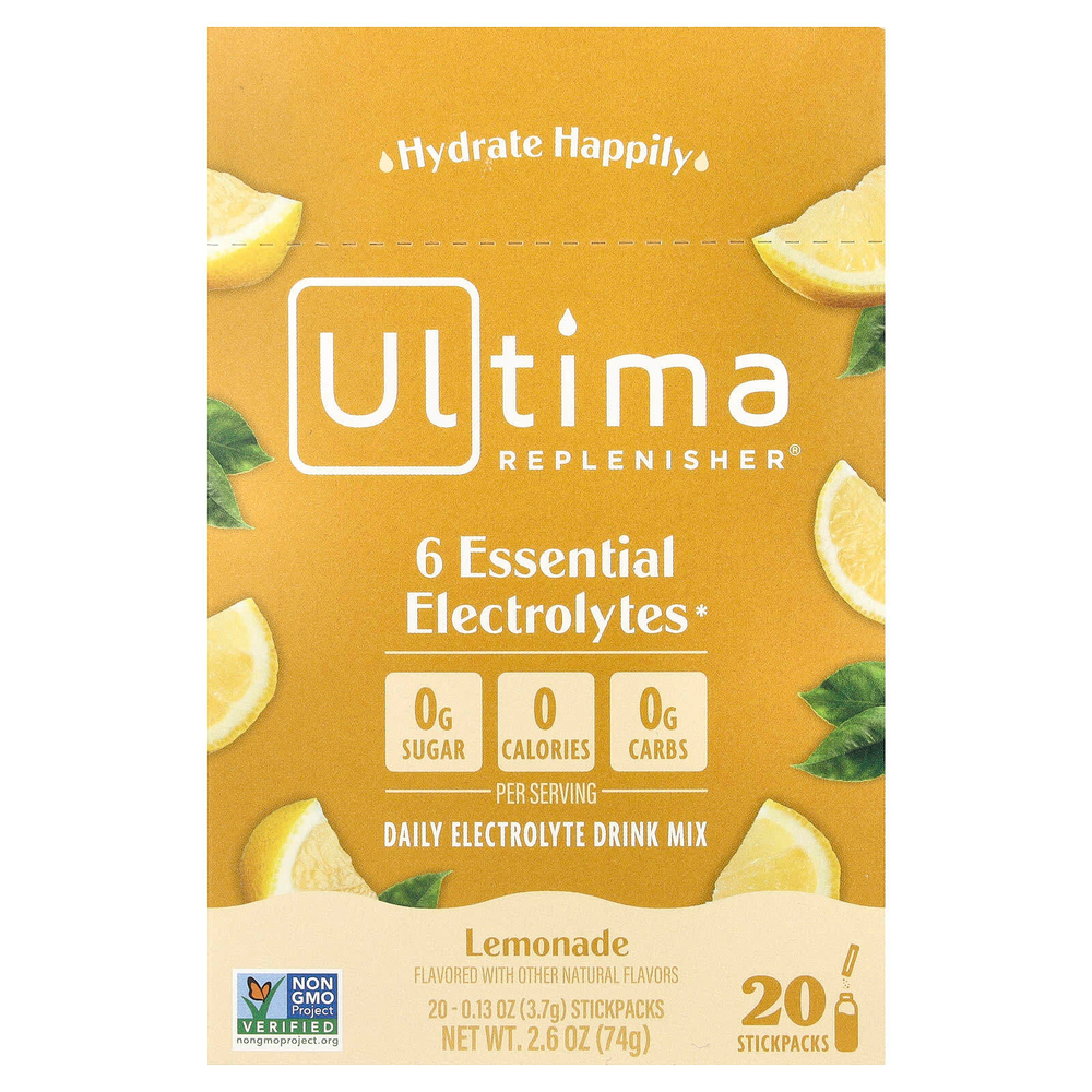 Ultima Replenisher, смесь для приготовления электролитического напитка, со вкусом лимонада, 20 стиков, 3,7 г (0,13 унции) каждый