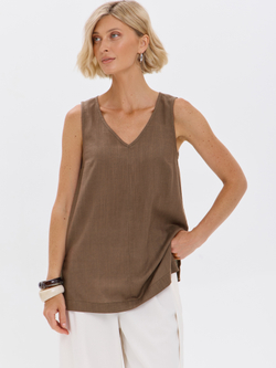 Удлиненный топ из льна с V-вырезом
