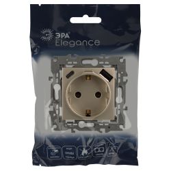 Розетка ЭРА Elegance 14-4108-04 2P+E 16A-250В со шторками с USB type-A+C 5В-3А шампань