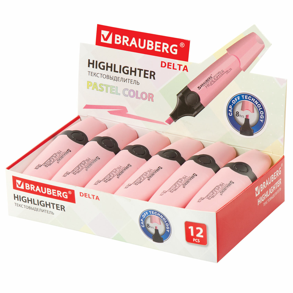 Текстовыделитель BRAUBERG "DELTA PASTEL" пастельный цвет красный линия 1-5 мм (24 штуки в упаковке)