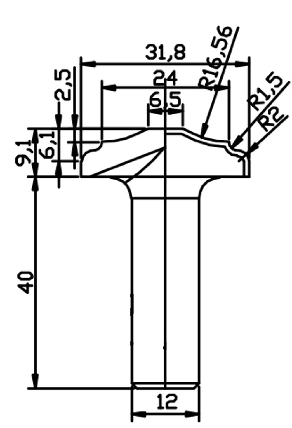 PCD профильная фреза D.31,8x9,1 S.12x40 Z2