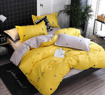 2-спальное постельное белье из поплина Желтое с глазками (простыня на резинке)