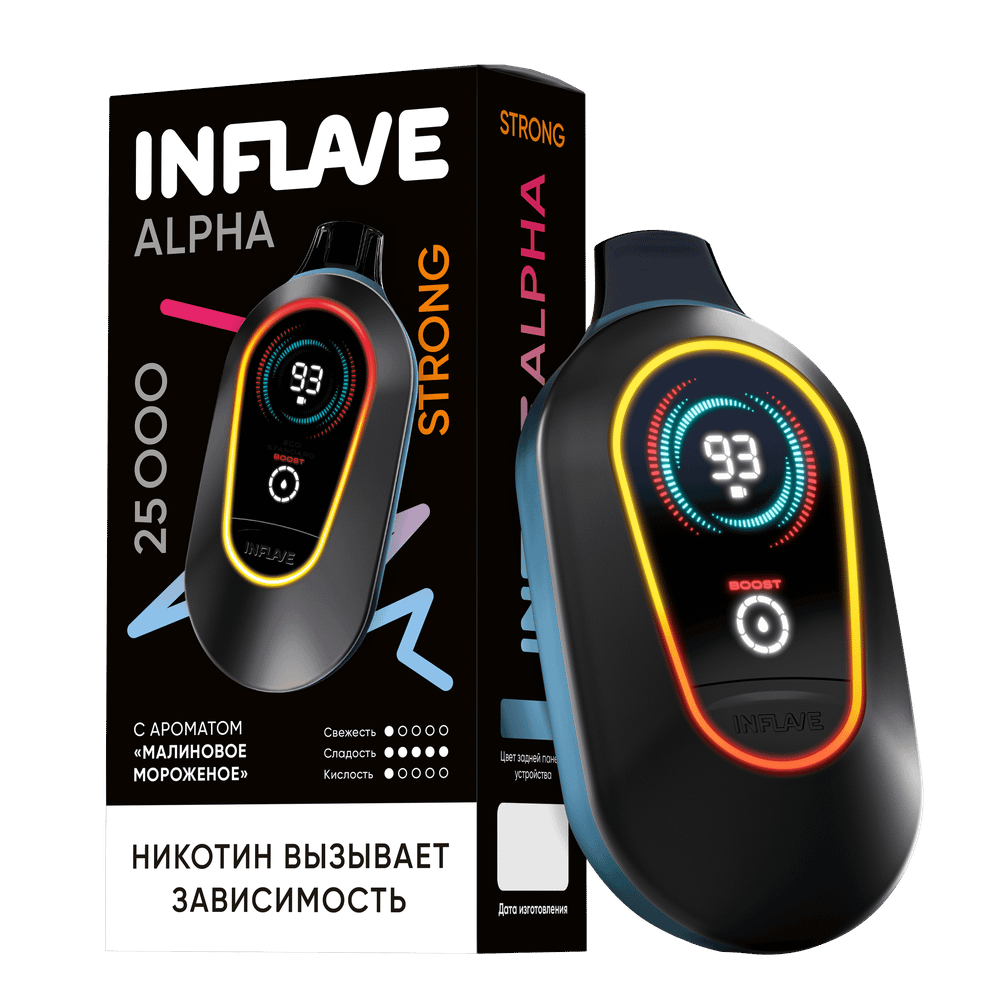 Inflave Alpha Strong Малиновое мороженое 25000 затяжек 20мг Hard (2% Hard)