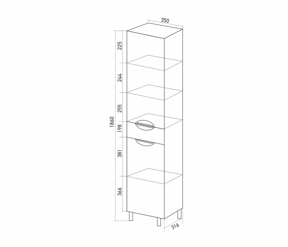 Пенал "КАССИОПЕЯ-35" правый (350*1860*320)(ПВХ)