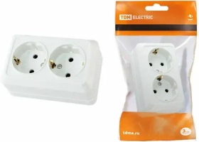 Розетка двойная 2П+3 открытой установки IP20 16А, белая (10 шт.) "Ладога" TDM SQ1801-0019