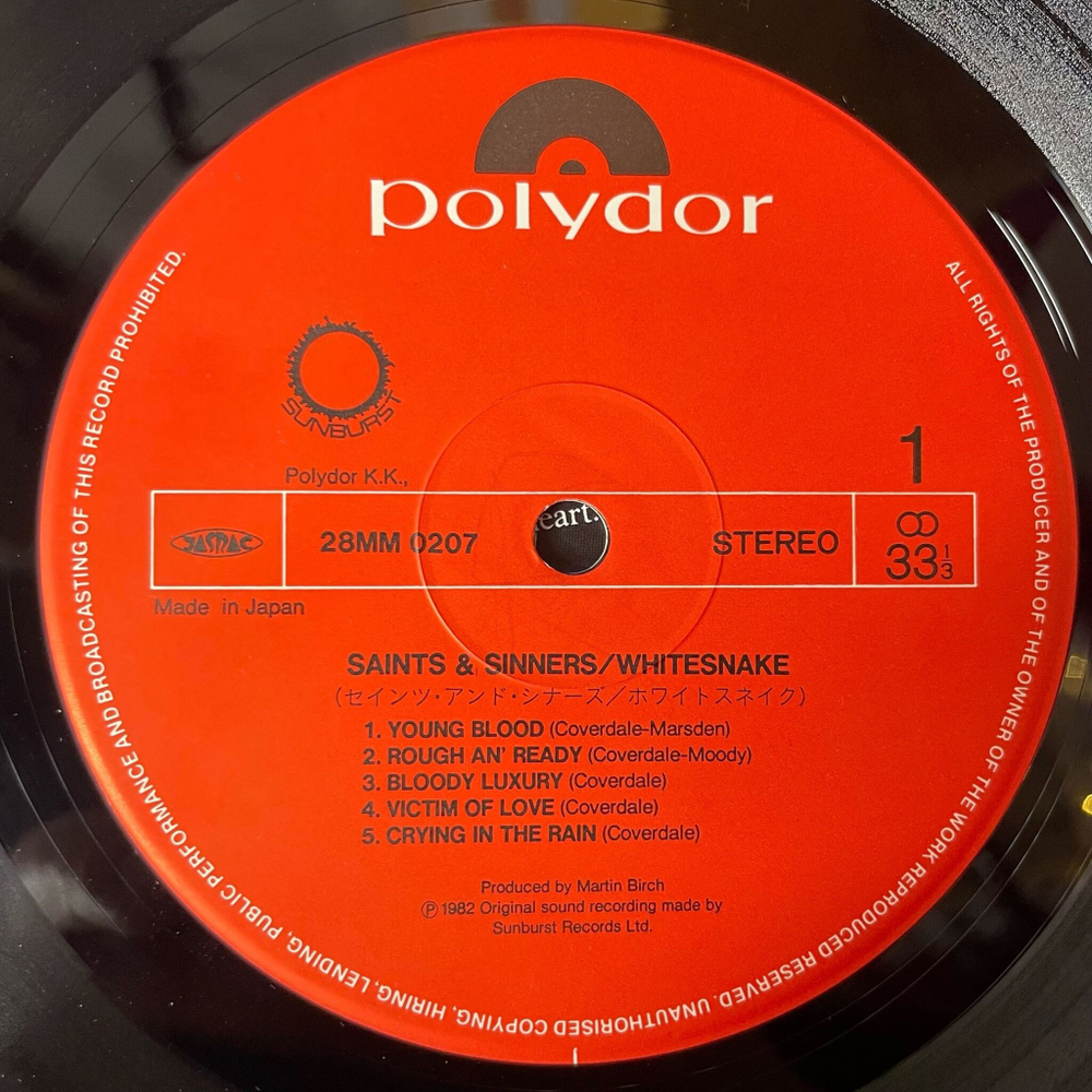 Винтажная виниловая пластинка LP Whitesnake Saints and Sinners (Japan 1982) (No Obi) Rock An' Roll Angels