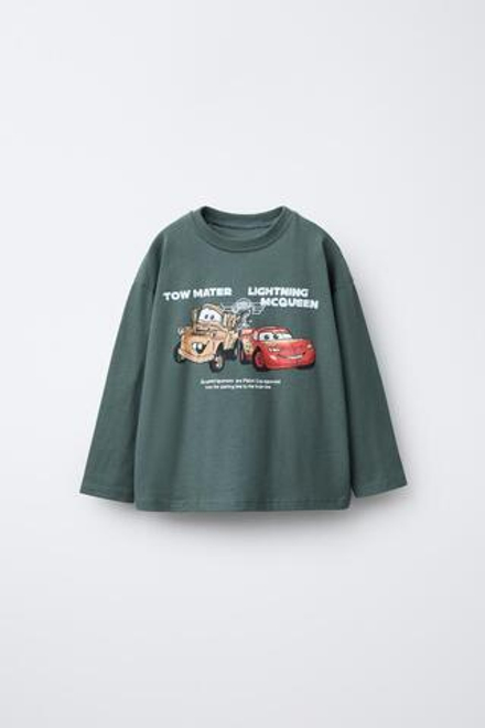 ZARA ФУТБОЛКА С ПРИНТОМ ТАЧКИ МОЛНИЯ МАККУИН © DISNEY, ЗЕЛЕНЫЙ