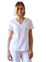 Блуза медицинская женская Доктор стиль ЛУ 1230 Aльфа , белый-зеленый, 40