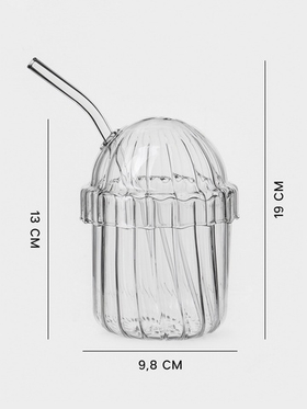 Стакан 450 мл, 9.8×19 см, с трубочкой, стекло, прозрачный