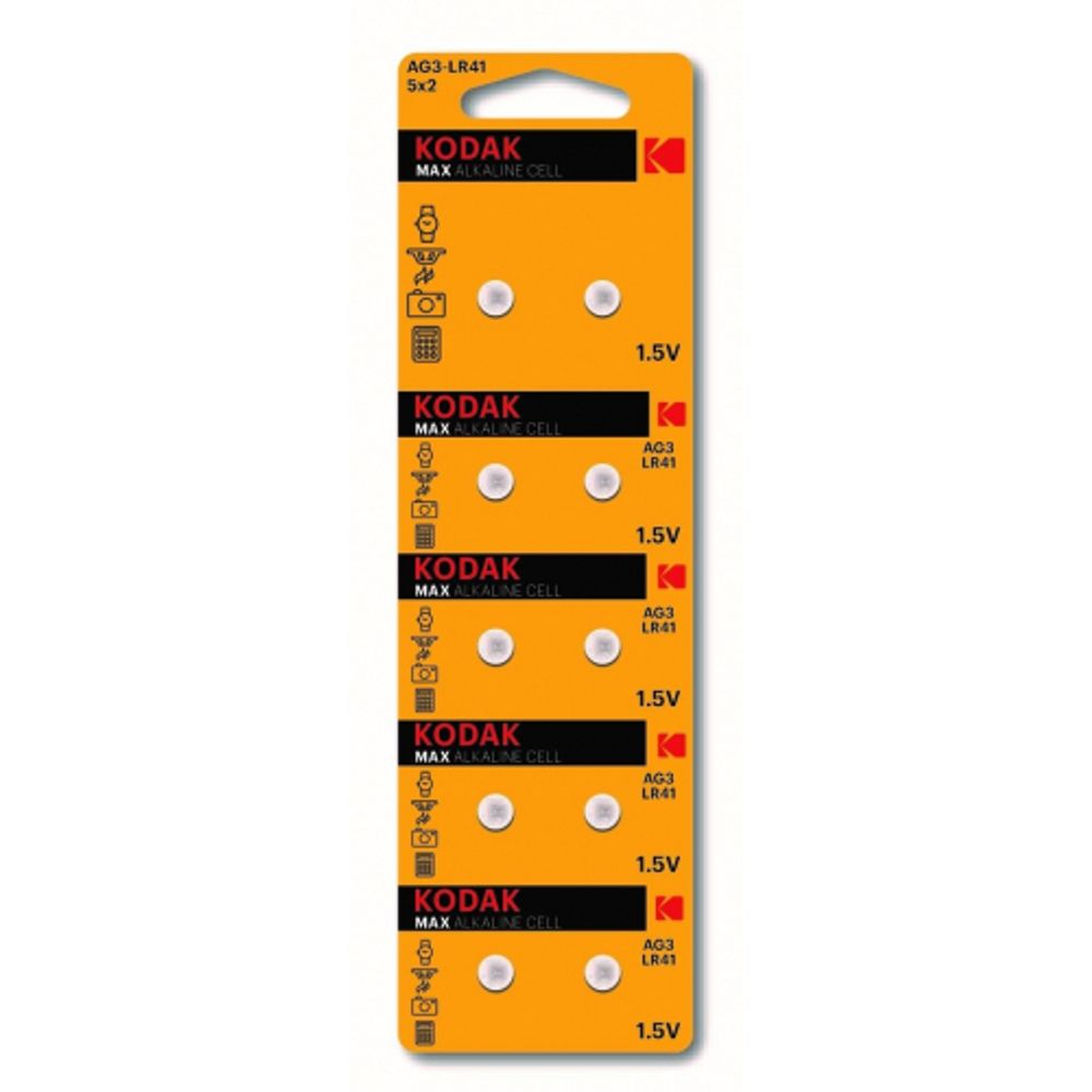 Батарейки Kodak AG3 LR736, LR41 [KAG3-10] MAX Button Cell | Кнопочные (часовые)