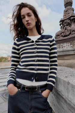 ZARА КАРДИГАН В ПОЛОСКУ, ЭКРЮ/СИНИЙ