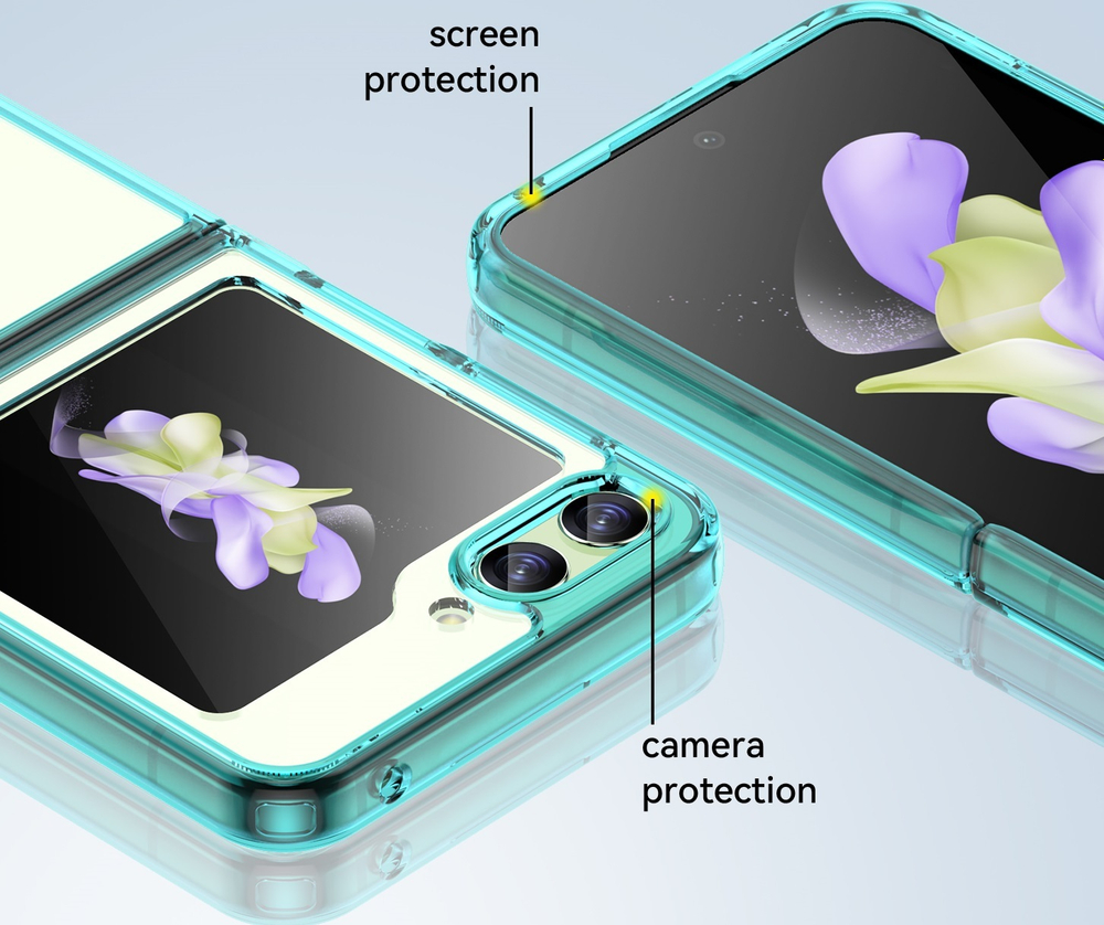 Чехол с усиленными мягкими рамками бирюзового цвета для Samsung Galaxy Z Flip 5, мягкий отклик кнопок