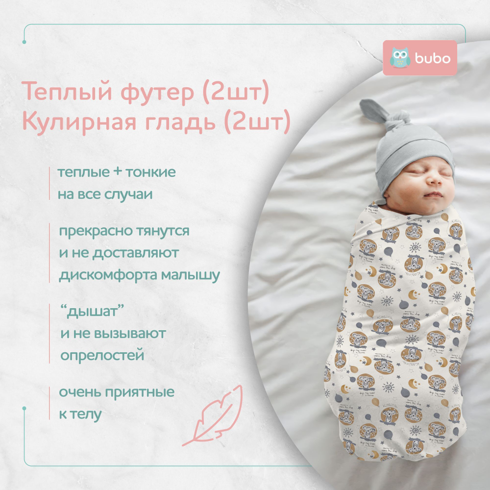 Пеленка текстильная BUBO BABY "SOFT" 100х105 см, футер и кулирная гладь, 4 шт
