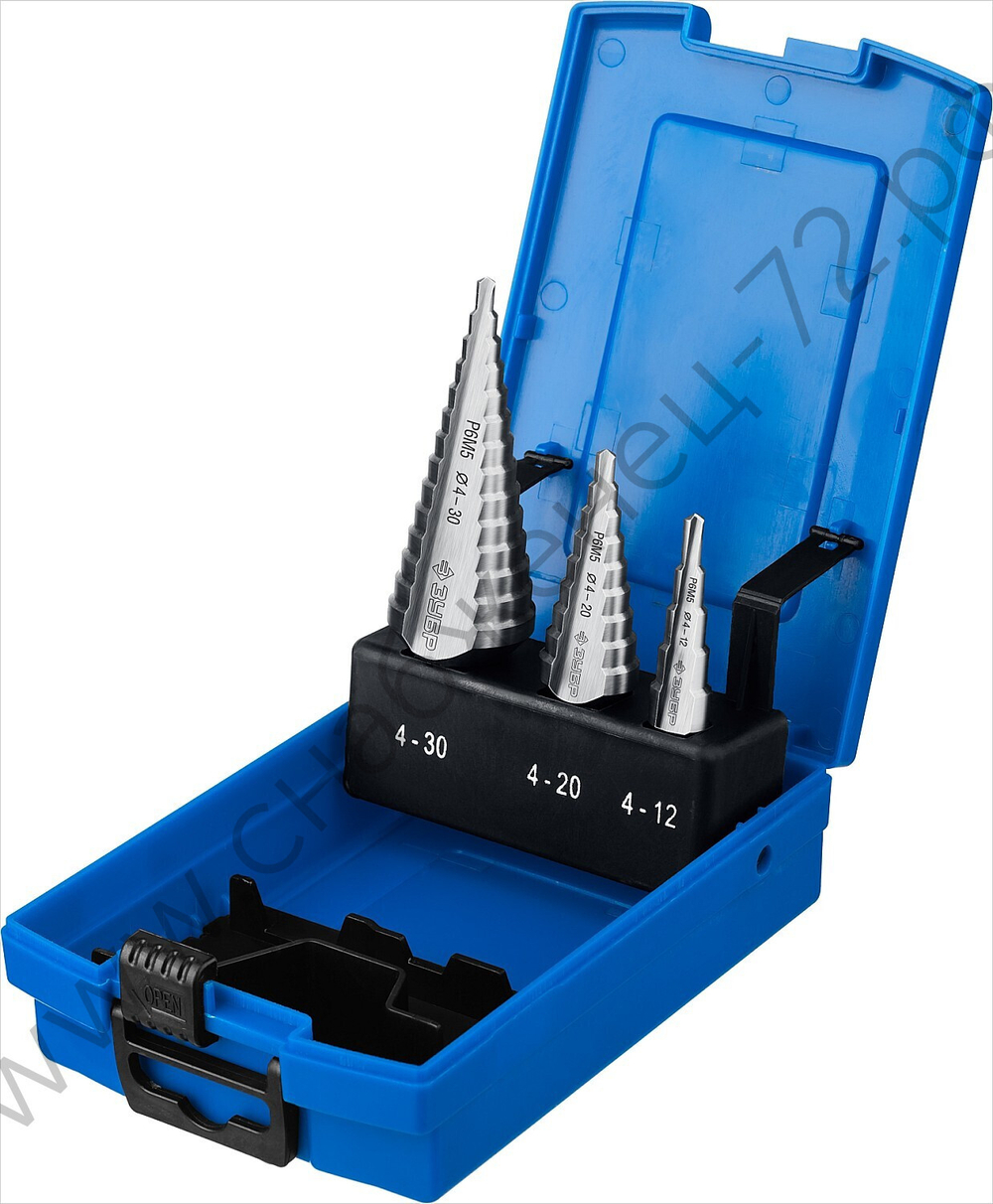 Набор ступенчатых сверл, 3 шт., 4-30мм, ЗУБР, серия Профессионал