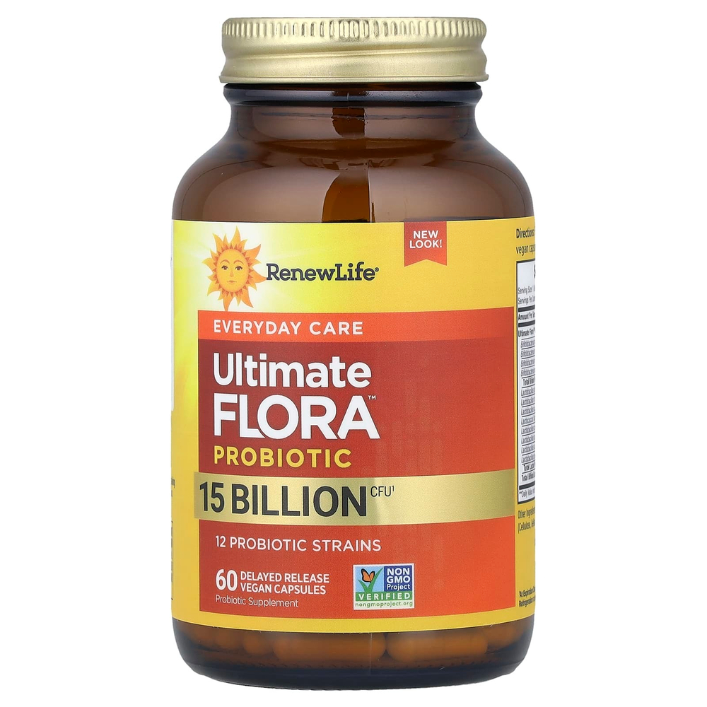 Renew Life, Ultimate Flora, ежедневный пробиотик, 15 млрд КОЕ, 60 вегетарианских капсул