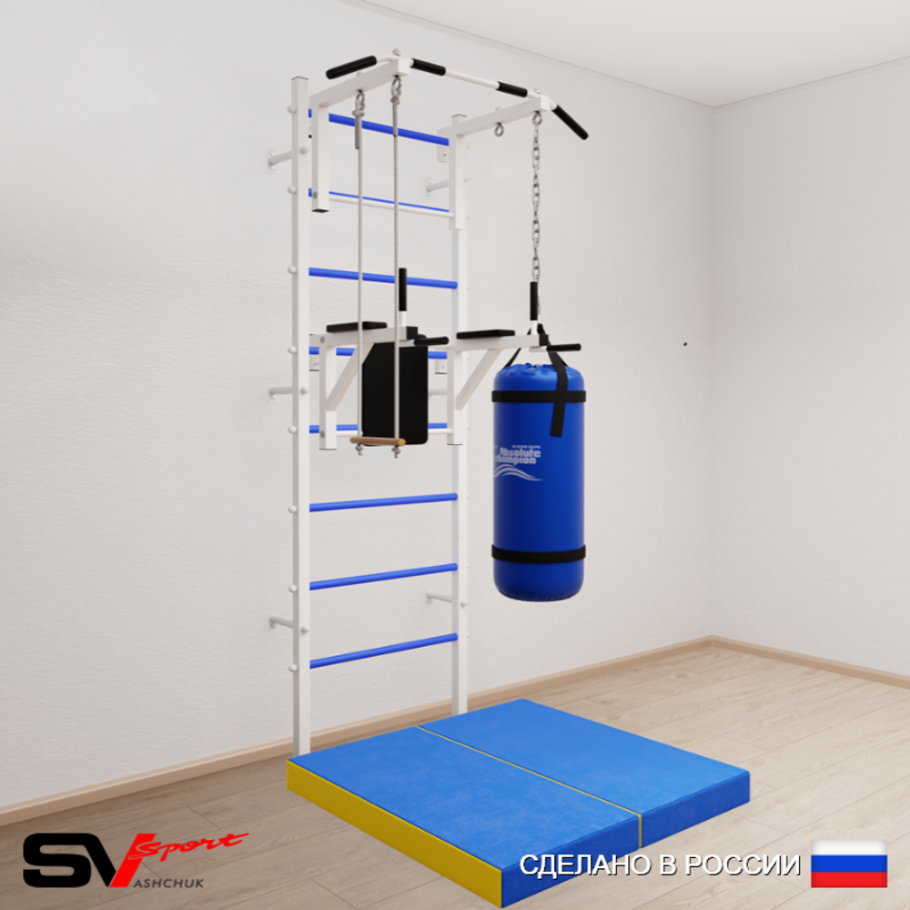 Шведская стенка Sv Sport усиленная 6735 (Турник стандарт/Брусья/Трапеция/Цепь/Мешок 15кг/Мат 1м)