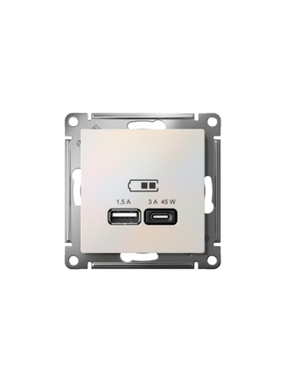 Розетка USB AtlasDesign тип A+C 45Вт QC PD высокоскор. ЗУ механизм жемчуж. SE ATN000429