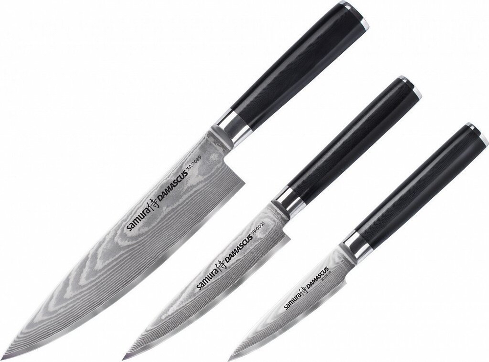 Набор из 3 кухонных стальных ножей "Поварская тройка" Samura Damascus SD-0230