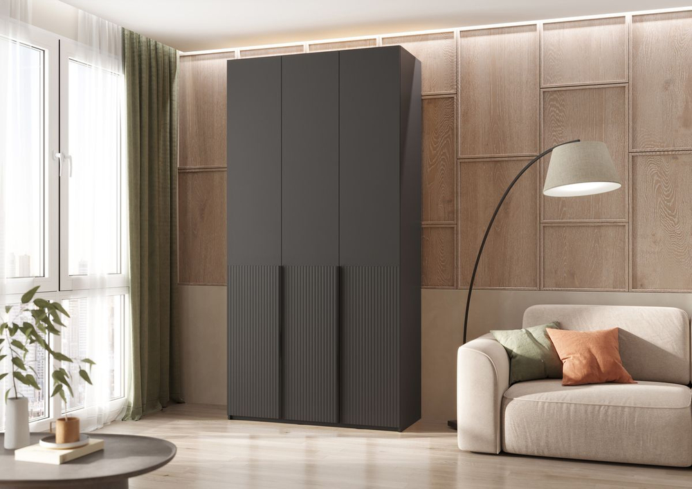 Шкаф для одежды распашной с полками и штангой 3 створки Браш Вайт/Дуб Крафт 120х 51х 240 см