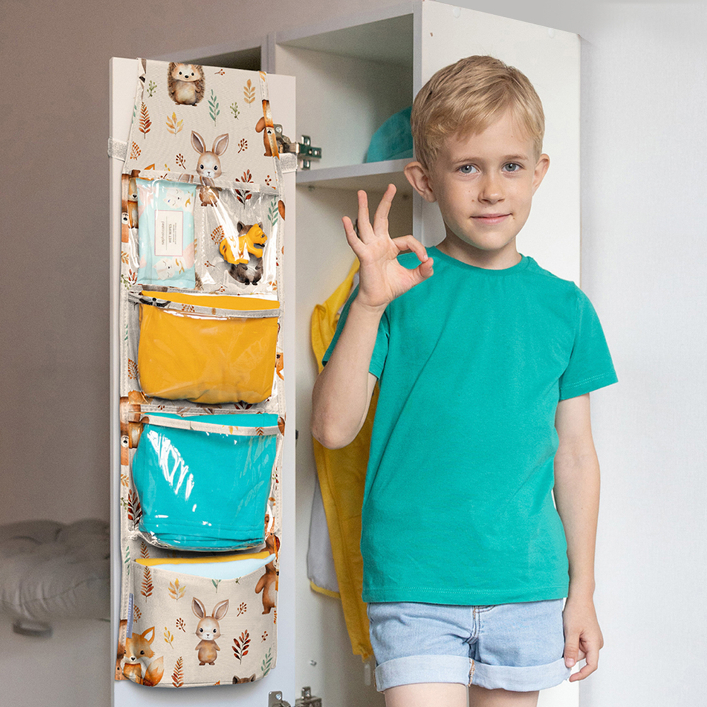 Кармашки для детского сада на липучке. Лес принт