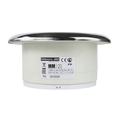 Вытяжной тонкий вентилятор для ванн и кухонь ММ 120 круглый 150 м³/час с обратным клапаном хром